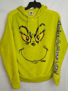 Dr. Seuss The Grinch Lime Green Plush Hoodie - Men - XS